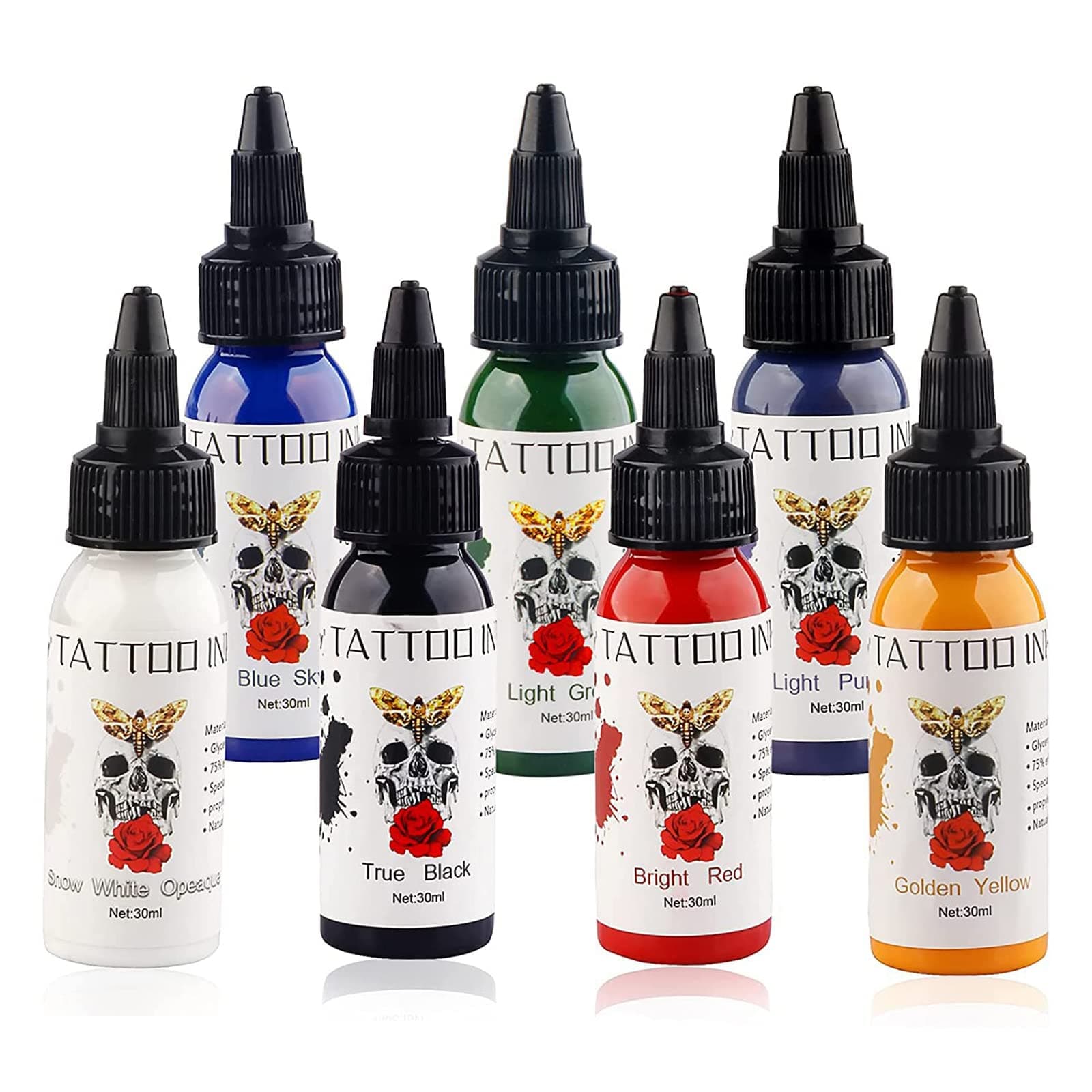 Tuffking7 Colors Tattoo Inks Set for Practice 2 oz 60ml/Bottle Tattoo Inks Pigment Kit for 3D Makeup Beauty Skin Body Art(60ml/pc)