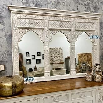 Wall Mirror for LIVINGROOM | Wooden JHAROKHA for Wall Decor | Wooden Carved Wall Mirror Frame for Bedroom LIVINGROOM (Without Mirror) 5 * 3 FT
