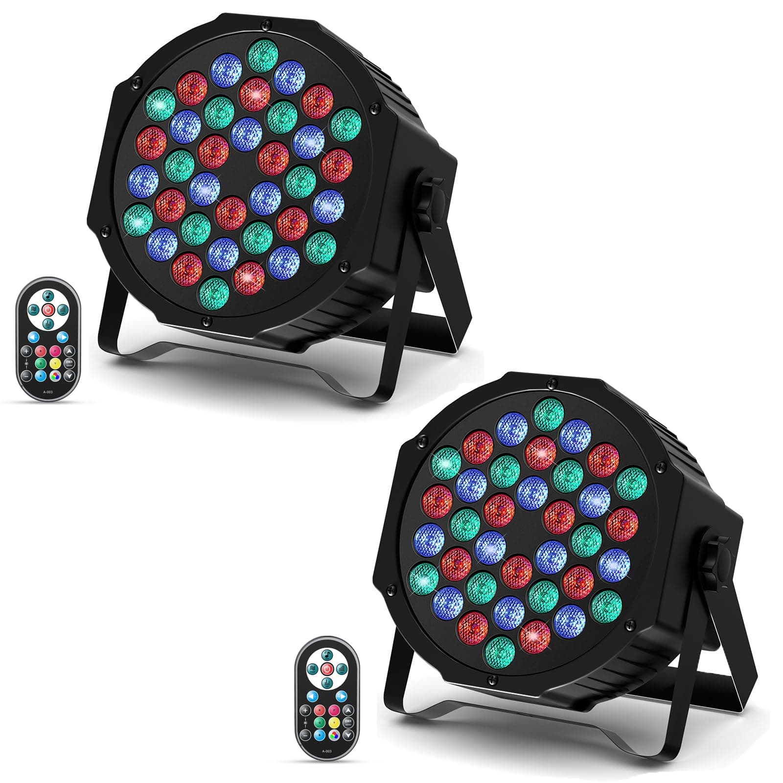 U`King 2 Pack RGB 36 LED Stage Lights with Remote Control, 72W LED Par Can Light Console 7CH Control, 7 Modes Disco Lights for Parties Wedding Club Party Concert Bars Show