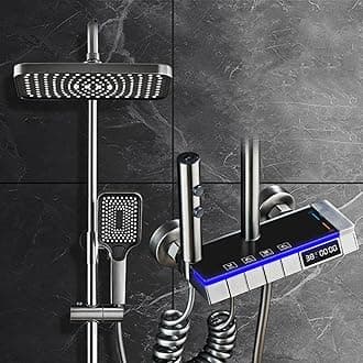 HIKKY Shower System with LED Digital Display and Atmosphere Lamp, Piano Key Shower System, Intelligent Bathroom Shower Mixer Set