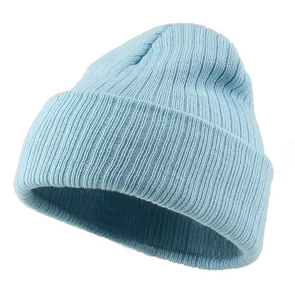 Acrylic Ribbed Cuff Beanie - Light Blue