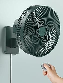 10 Inch Oscillating Wall Mount Small Fan with Remote Control and Timer, 4 Speeds, Included Adapter, 60°Adjustable Tilt, High Velocity, 1.8m Cord, Quiet, for RV Bedroom Kitchen Gym, Garage