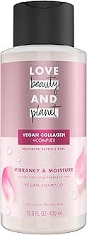 Love Beauty and Planet Vegan Collagen Moisture Shampoo, 13.5oz, Cruelty-free, Murumuru Butter & Rose for Color-Treated Hair Vibrancy, free from Sulfate, Paraben, Silicone
