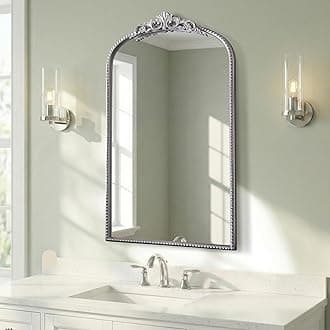 Micasso Vintage Arched Silver Mirror: 31"x19" French Baroque Antique Mirror - Traditional Ornate Decorative Mirrors for Wall/Bathroom/Entryway/Fireplace/Hallway - Home Decor for Living Room