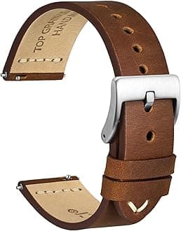 WOCCI 26mm Old-fashioned Watch Band for Men, Top Grain Leather, Silver Brushed Buckle (Caramel Brown)