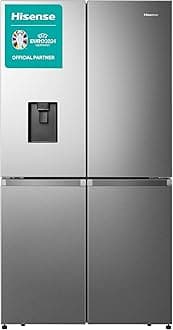 Hisense RQ758N4SWI1 PureFlat Four Door Freestanding Fridge Freezer With Water Dispenser - Premium Stainless Steel Look Silver 91.2 × 178.5 × 72.5 cm (W×H×D)