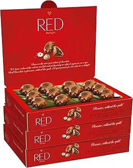 Red Delight Milk Chocolate Diamond Truffles with Smooth Nut Filling - Pack of 3 (With 36 Chocolate Truffles) 13.98 oz Creamy Treats - Kosher, No Added Sugar, Gluten-Free European-Style Chocolates
