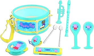 Lexibook, Peppa Pig, Set of 7 music instruments (Drum, Maracas, Castanet, Harmonica, Recorder, Trumpet, Tambourine), Musical toy, Convenient game to carry, Blue/Yellow, K360PP
