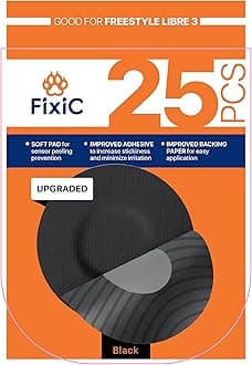 Fixic Libre 3 Sensor Covers - 25 Pack - Freestyle Adhesive Patches for Libre 3 & Plus Sensors - No Glue in The Center - Pre-Cut Back Paper - The Best Fixation for Your Sensor! (Upgraded, Black)