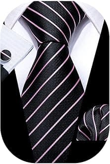 Man Stripe Ties Set Silk Woven Pocket Square Necktie Cufflinks Formal Party Business