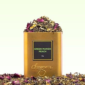 CHAYAM Mango Peach Green Tea - 50g | Refreshing Fruit-Infused Green Tea | Natural Mango & Peach Flavour | Boosts Energy & Focus | Metabolism Boost | Brew Hot or Cold | Premium Tin Pack