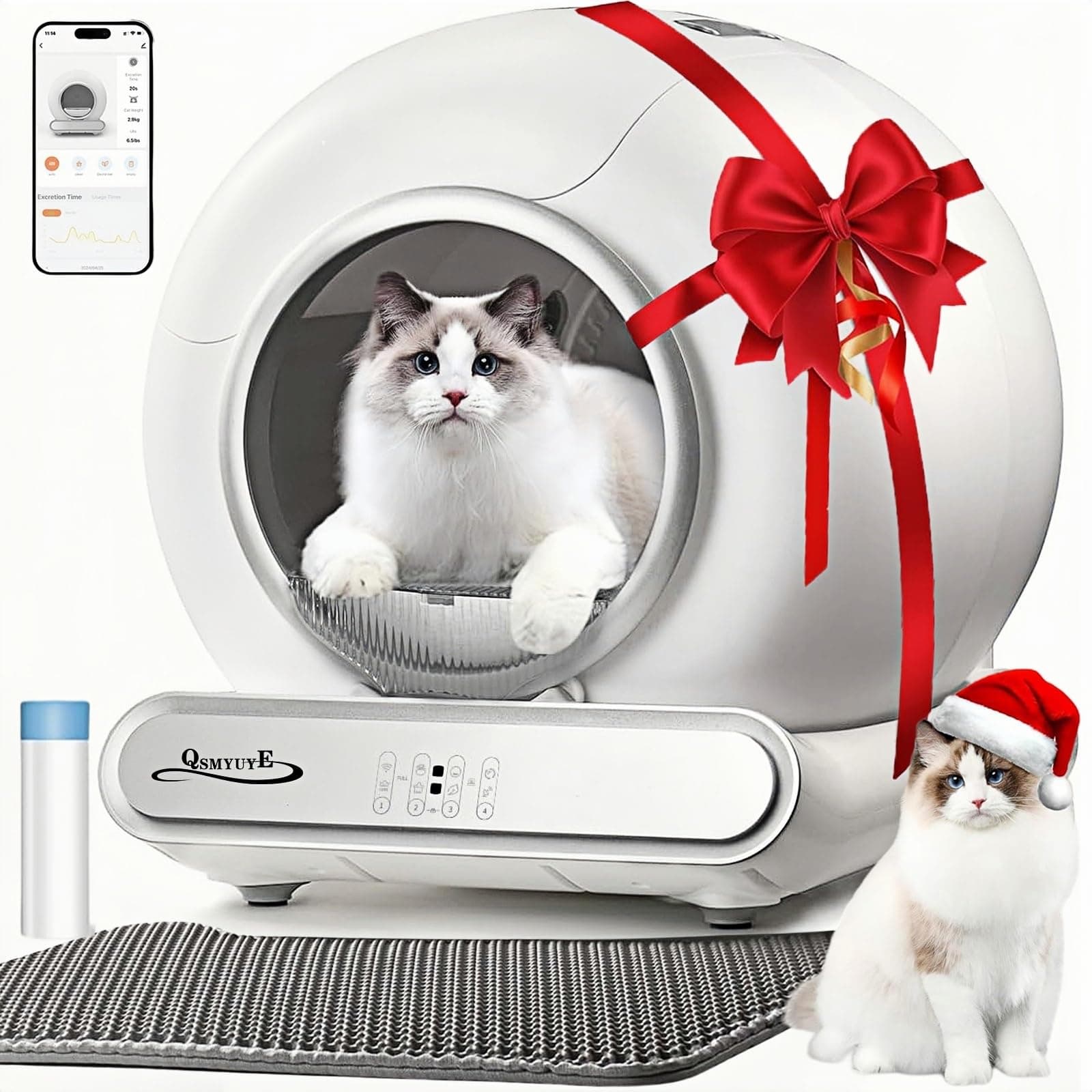 Self Cleaning Cat Litter Tray, 65L Extra Large Capacity Automatic Cat Litter Tray with APP Control/Safety Protection/Lower Entry/Odor Removal Anti-pinch Smart Robot Litter Box for Multiple Cats