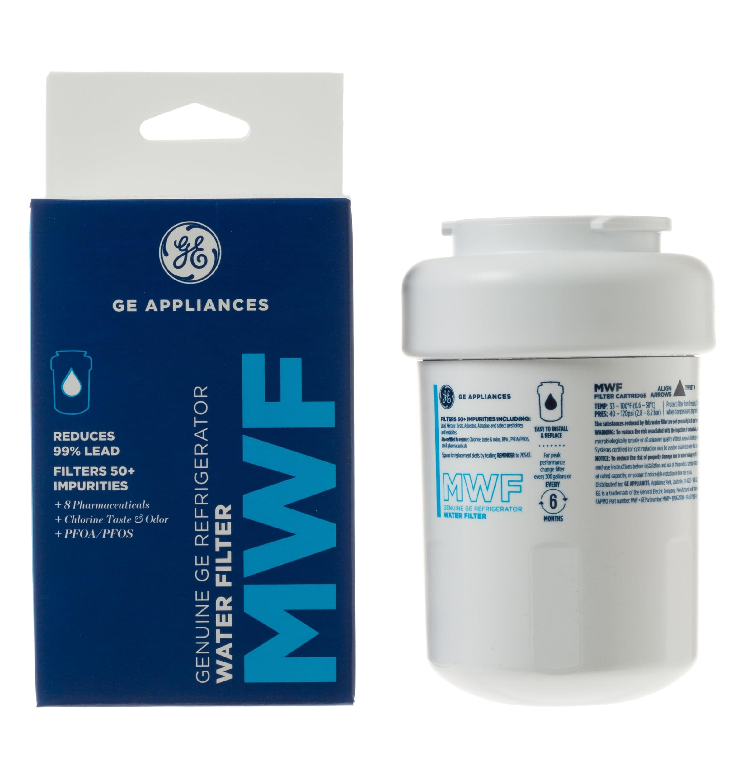 MWF Refrigerator Water Filter, Genuine Replacement Filter, Certified to Reduce Lead, Sulfur, and 50+ Other Impurities, Replace Every 6 Months for Best Results, Pack of 1