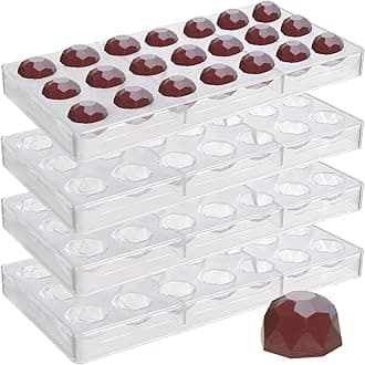 Yopay 84 Grids Polycarbonate Chocolate Mold Candy Making Molds, Diamond Shaped Tray for Mousse, Jelly, Pralines, Truffles, Sweets, Bonbons, Cookies, (4 Pack Transparent)