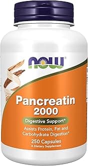 NOW Foods Supplements, Pancreatin 2000 with naturally occurring Protease (Protein Digesting), Amylase (Carbohydrate Digesting), and Lipase (Fat Digesting) Enzymes, 250 Capsules