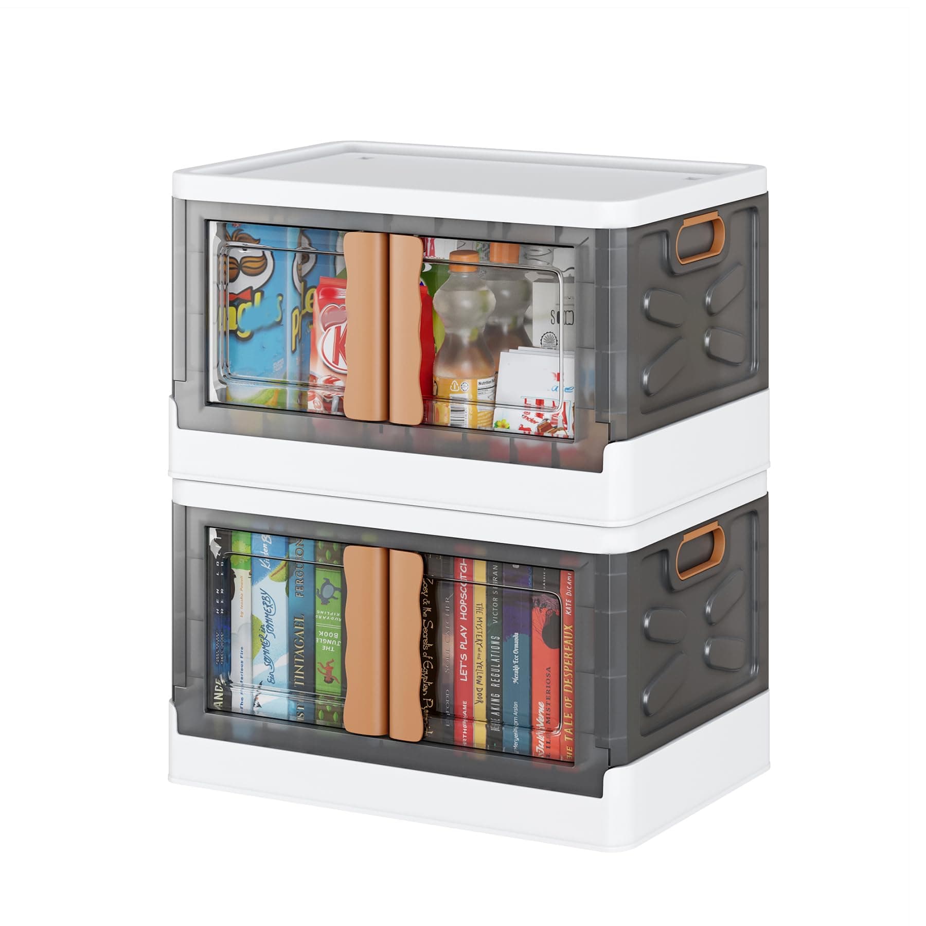 Storage Bins with Lids, Stackable Storage Bins with Wheels & Folding Plastic Storage Boxes 2 Set, Storage Containers for Closet Office Organizing, Clothes, Toys, Books, 26 Gallons