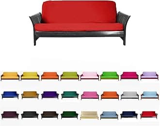 Magshion Futon Cover Slipcover Armless Sofa Cover Furniture Protector Without Armrests Slipcover Soft with Elastic Bottom Full Size 54"x75"x6" Red