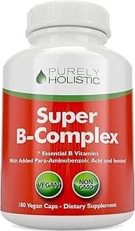 Purely Holistic Vitamin B Complex - 8 Super B Complex Vitamins with Choline & Inositol, Vitamins B1, B2, B3, B5, B6, B8, B9 & B12 - B100 Complex - 180 Vegan Capsules - 6 Month Supply - Made in The USA