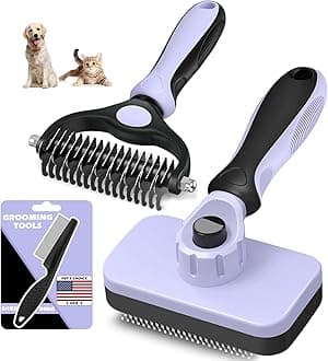 3PCS Self Cleaning Slicker Brush & Pet Grooming Rake & Flea Comb for Dogs,Cats and Horses | Double-Sided Dematting Comb & Skin Friendly Deshedding Grooming Tool | Pet Supplies(Light Purple)