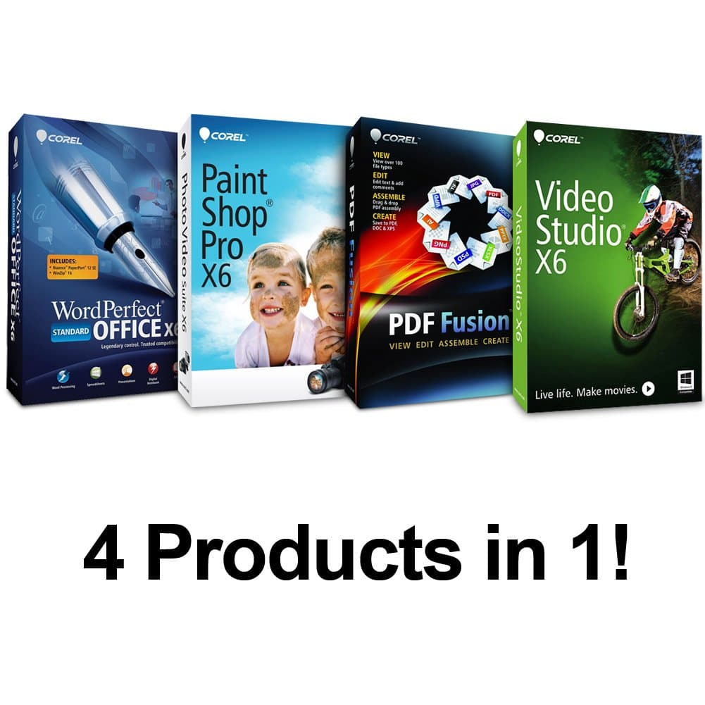 Complete PC Office Suite 4 - Includes : Corel WordPerfect Office X6, Paintshop Pro X6, Video Studio X6, & PDF Fusion ($499 Retail Value)