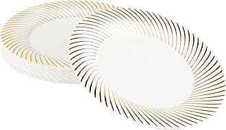 MATANA 60 Premium White Plastic Dinner Plates with Gold Rim, 25cm / 9.8 Inch - Elegant & Reusable Party Plates for Weddings, Birthdays, Picnic, BBQ, Parties