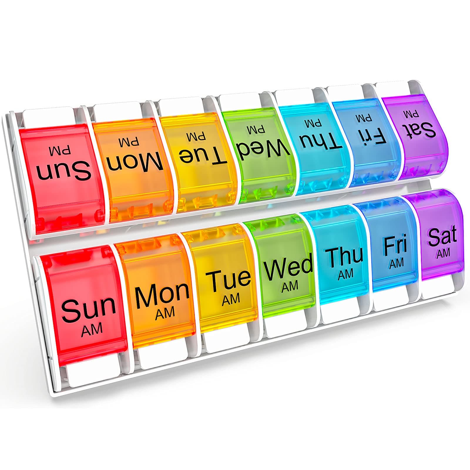 Windtrace Weekly Pill Organizer 2 Times a Day - AM PM Pill Organizer with 7 Daily Color-Coded Small Cases, Morning and Night Travel Pill Cases for Vitamins, Medicine, & Supplements