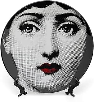 Lina Cavalieri Plate, Fornase Decorative Plate Face Makeup Plate Wall Hanging Decoration,Including Bracket and Special Spring Hook,Style-4,8inch