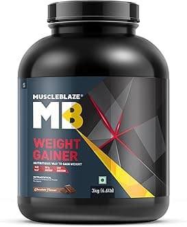 MuscleBlaze Weight Gainer Powder with Added Digezyme, Chocolate (30 Servings, 3kg / 6.6lbs) | 12g Protein, 72g Carbs Per Scoop