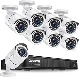ZOSI 1080p H.265+ Security Camera System for Home, 5MP Lite 8 Channel CCTV DVR and 8 x 1080p Weatherproof Bullet Cameras Outdoor Indoor with 120ft Night Vision and 105°Wide Angle (No HDD Included)