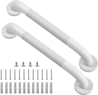 Shower Grab Bar, 2 Pack 16 Inch White Bathroom Grab Bar, 1.25" Diameter 304 Stainless Steel Anti-Slip Grab Bars for Bathtubs and Showers, Handicap Shower Grab Bar for Seniors Elderly