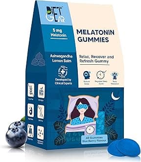 5 mg Melatonin Gummies for Regulated Peaceful Sleep, Undisturbed Deep Sleep, No next Day Drowsiness | With Ashwagandha, Lemon Balm, Tagara Root, Magnesium | 60 Gummies | Blueberry Flavour |