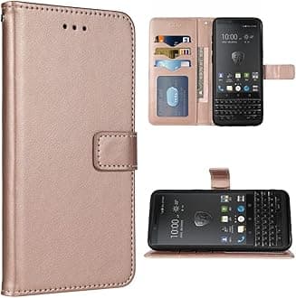 Compatible with BlackBerry KEY2 Wallet Case Wrist Strap Lanyard Leather Flip Cover Card Holder Stand Cell Accessories Folio Purse Credit Phone Cover for Key 2 Two KEYtwo Women Men Rose Gold