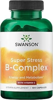 Swanson Super Stress B-Complex with Vitamin C for Stress-Prone Professionals Seeking Energy and Immune Support (100 Capsules)