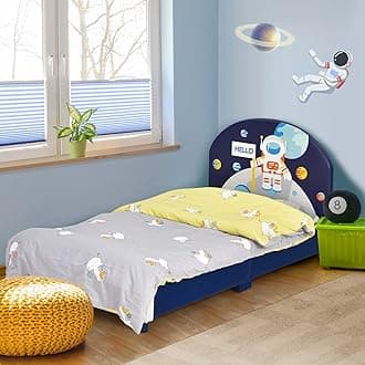 HONEY JOY Twin Bed Frames for Kids, Toddler Wooden Twin Bed Platform with Headboard & Slat Base, No Box Spring Needed, Children Bedroom Furniture for Boys Girls, Fits Standard Twin Mattress, Astronaut