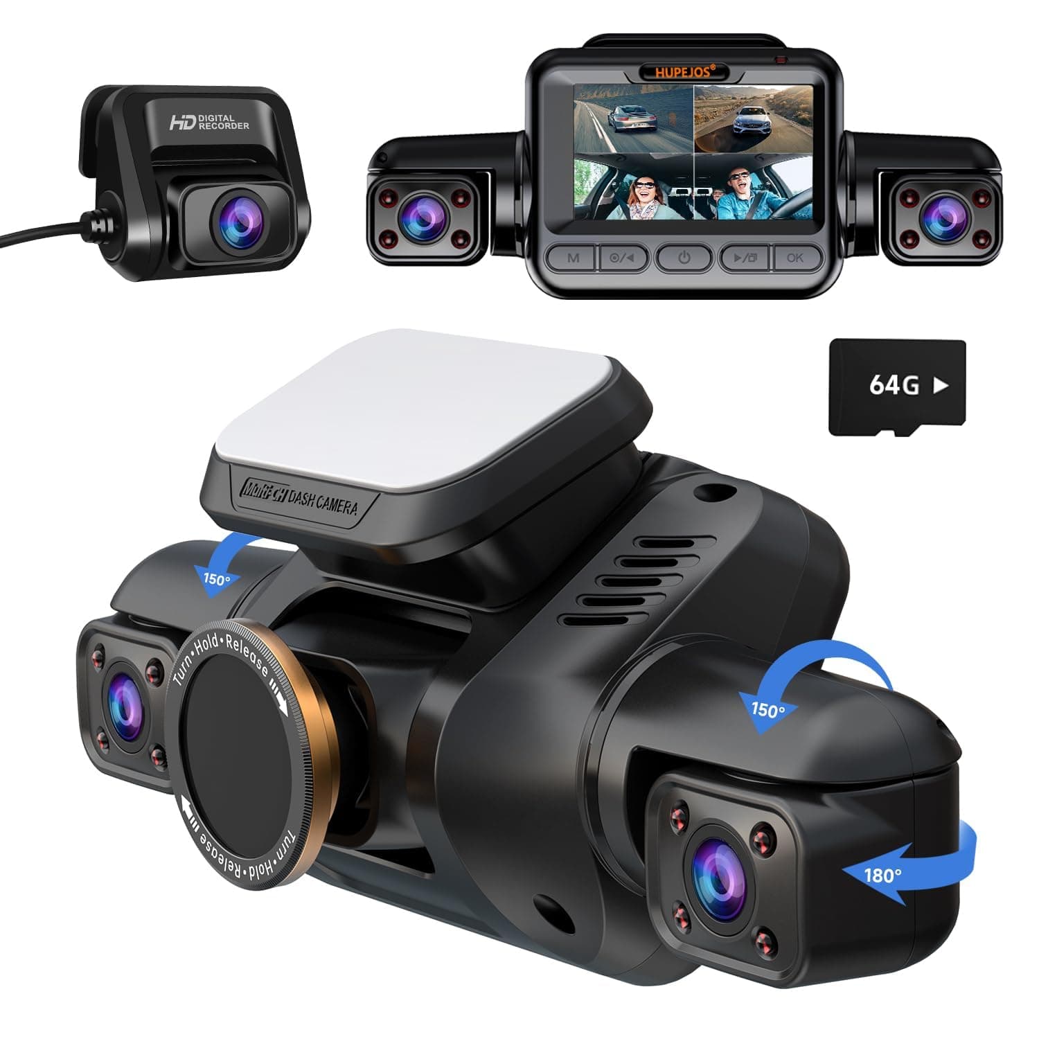Dash Cam 4 Channel Front and Rear Inside, 360° Car Camera 4K UHD, Dash Camera for Cars Built-in Wi-Fi GPS, Dashcam Free 64GB Card, Voice Control, CPL Filter, WDR Night Vision, 24H Parking Mode(V8PLUS)