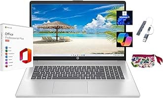 HP 2025 17.3" HD+ Laptop, with Free Lifetime Microsoft Office 2024, Intel Core i3-N305, 8GB RAM, 1TB SSD, Intel UHD Graphics, Windows 11 Pro, Natural Silver, Wi-Fi 6, Copilot, with USB Hub & Pouch