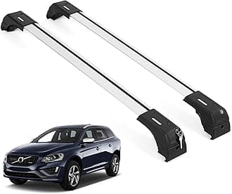 ERKUL Roof Rack Cross Bars for Volvo XC60 2009-2017 | Aluminum Lockable Rooftop Luggage Crossbars Set to Carry Cargo Carrier, Canoe, Snowboard, Bike by ERKUL Car Accessories | Silver