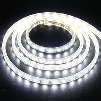GQL 19m LED Strips Lights White, 220V- 240V Ribbon SMD 5050 60leds/m Rope Lighting, IP65 Waterproof, No Self Adhesive, DIY Home Kitchen Bar Decking Holiday Christmas Indoor Decoration