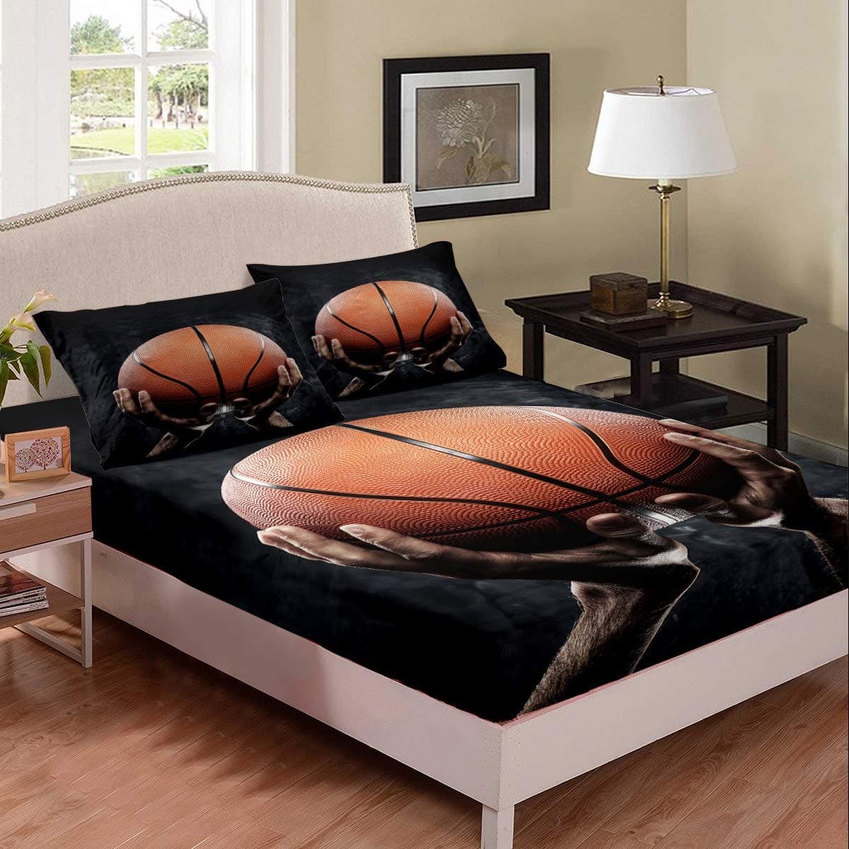 Basketball Fitted Sheet 3D Ball Pattern Bedding Set for Kids Boys Girls Teens Ultra Soft Sports Theme Bed Sheet Cover Gift for Basketball Player Bed Cover Decor 2Pcs Double Size