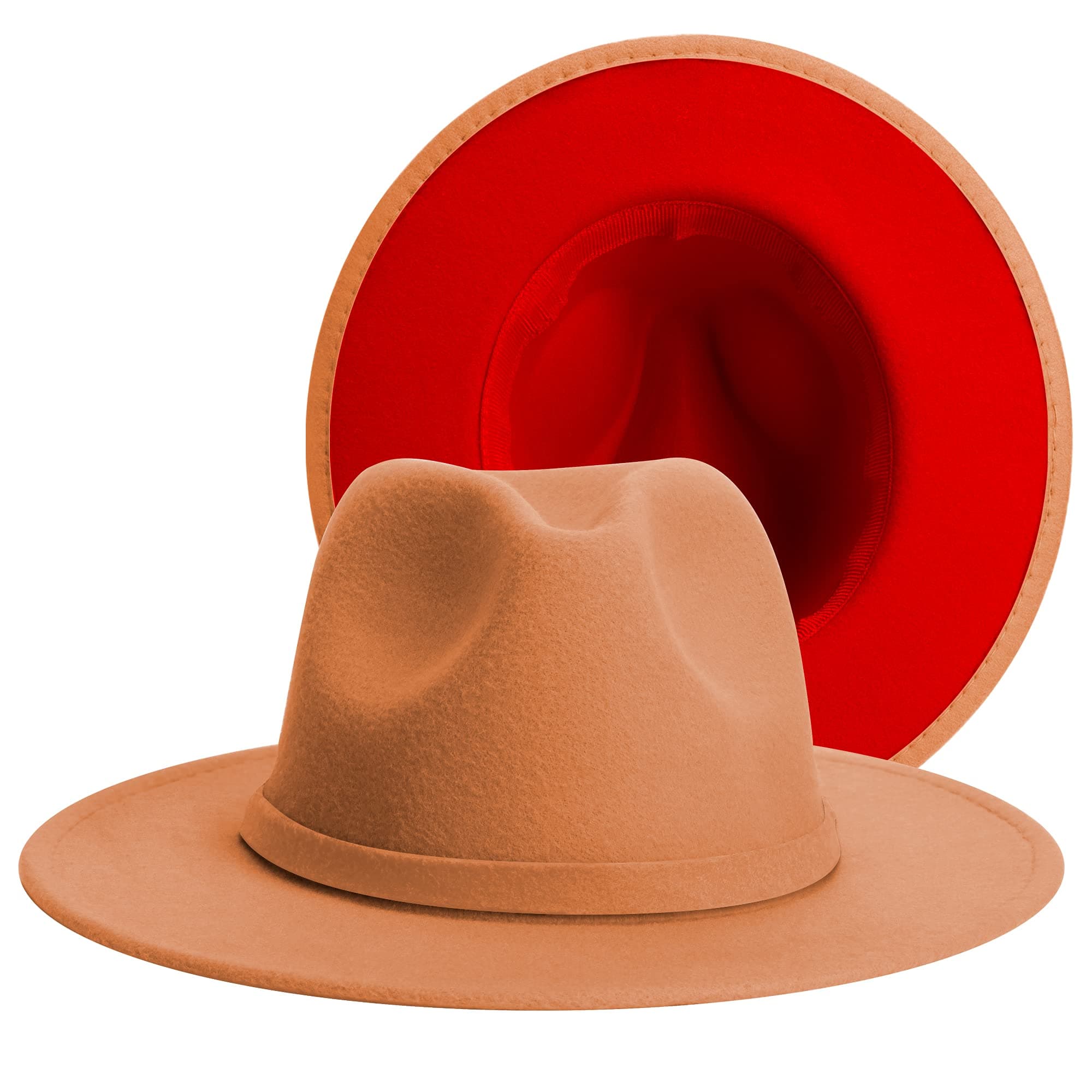 Eric Carl Trend Red Black Patchwork Wool Felt Jazz Fedora Hat Casual Men Women Leather Band Wide Brim Felt Hat