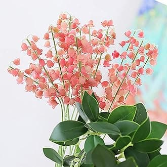 Emivery 21pcs Artificial Lily of The Valley Pink Flowers Bell Orchid Flower Wedding Bouquet for Home Office Garden Wedding Party Decor