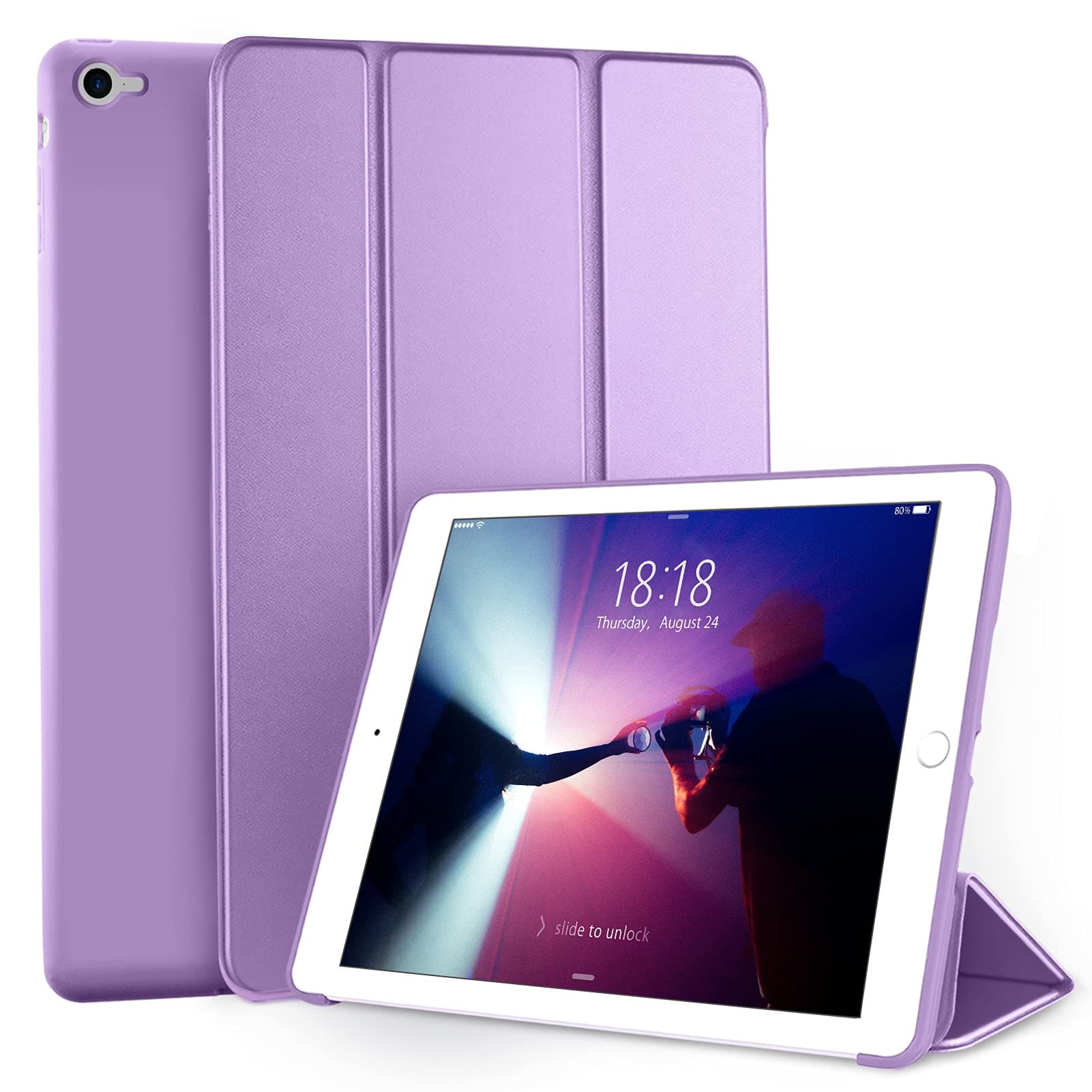 DTTO for iPad Air 2 Case (2014 Released), Ultra Slim Lightweight Smart Case Trifold Stand with Flexible Soft TPU Back Cover for Apple iPad Air 2 (Model A1566/A1567), Purple