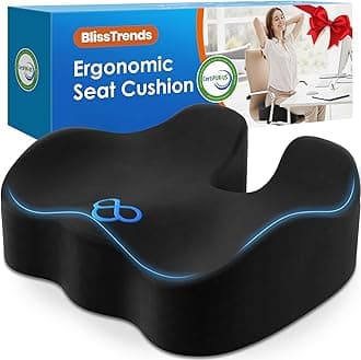 BlissTrends Seat Cushion,Thick Memory Foam Cushions for Pressure Relief, Tailbone Pain, Sciatica & Back Pain Relief for Office Chairs, 5.2in Thick (Black)