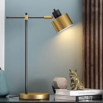22.2“ Modern Industrial Desk Lamp for Reading LED Metal Table Lamp Light for Office Bedroom Study Room Living Room Nightstand Bedside Lamps Gold and Matte Black Accent Finish (Bulb Included)