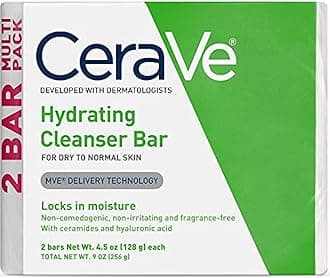 CeraVeHydrating Cleanser Bar | Soap-Free Body and Facial Cleanser with 5% Cerave Moisturizing Cream | Fragrance-Free |2-Pack, 4.5 Ounce Each