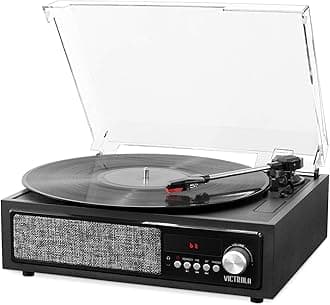 3-in-1 Bluetooth Record Player with Built in Speakers and 3-Speed Turntable, Black (VTA-67)