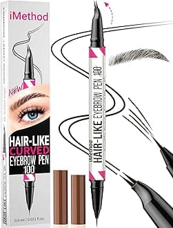 Curved Eyebrow Pen - 2-in-1 Dual-Ended Eyebrow Pencil with Curved Tip and Precise Brush-Tip, Microblading Pen for Natural Hair-Like Brows, Long Lasting, Black Brown