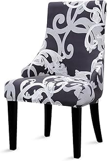 Liykimt Stretch Wingback Side Chair Slipcover-Accent Chair Cover Slipcover with Arm,Washable Upholstered Arm Dining Chair with Nailed Trim Protector for Dining Living Room Set of 1,Black/Gray