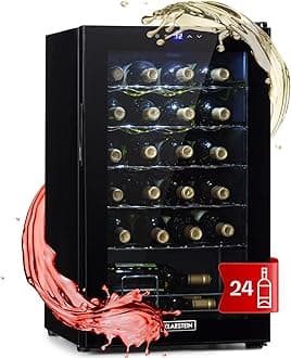 Klarstein Free-standing Wine Cooler Fridge, Single Zone Wine Fridge with Glass Door, 63L Slimline Drinks Fridge, Beer & Wine Chiller Bottle Fridge for Home Pub, Indoor/Outdoor Bar Fridge, 24 Bottles