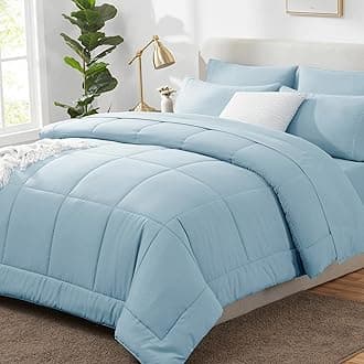 CozyLux Full Size Comforter Sets Light Blue, 7 Pieces Bed in a Bag, Blue Comforter Full Size, All Season Bedding Sets with Stitch Quilted Comforter, Flat Sheet, Fitted Sheet, Pillowcases